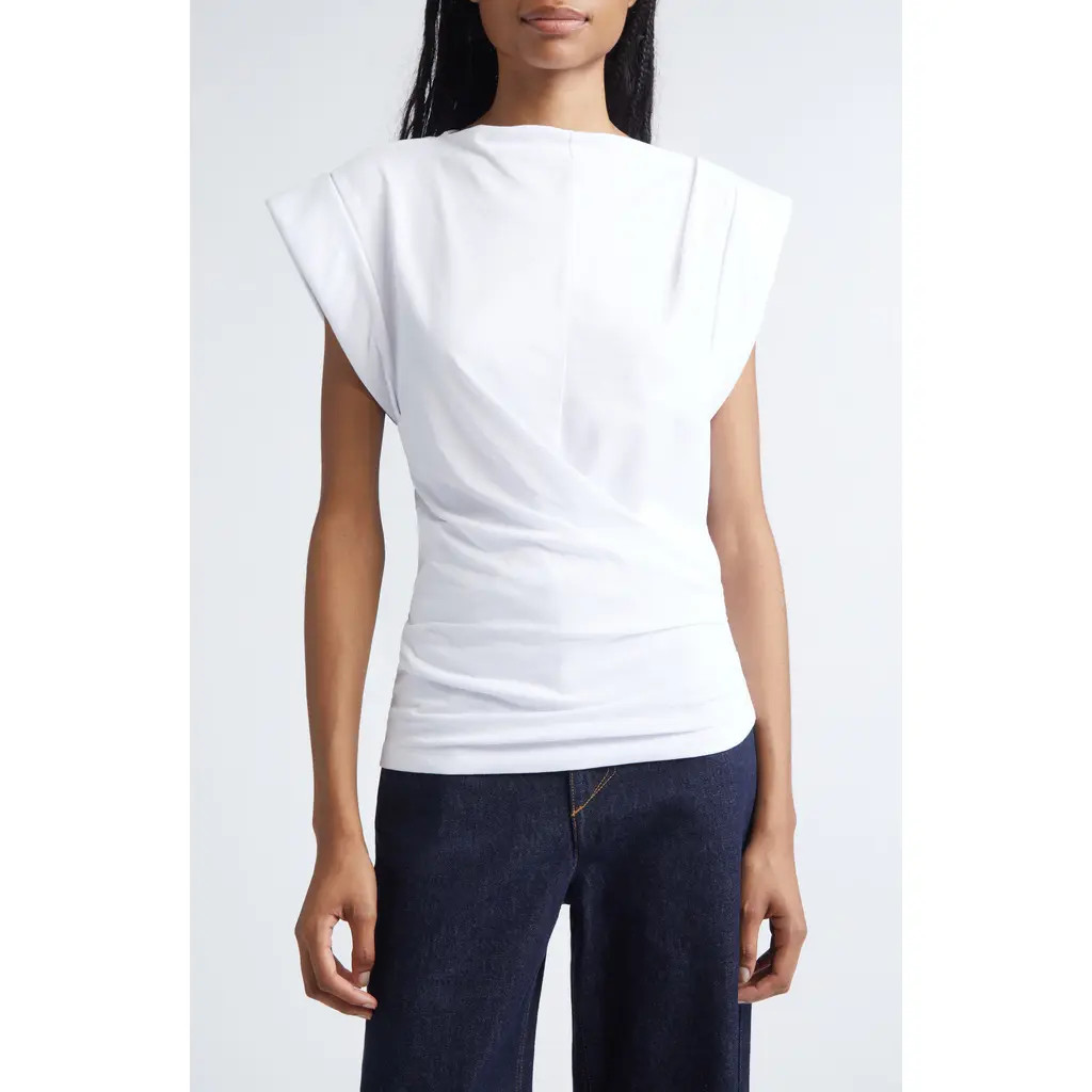 Isabel Marant Maisan Draped Asymmetric Cotton T-Shirt in White at Nordstrom, Size Medium | Nordstrom
