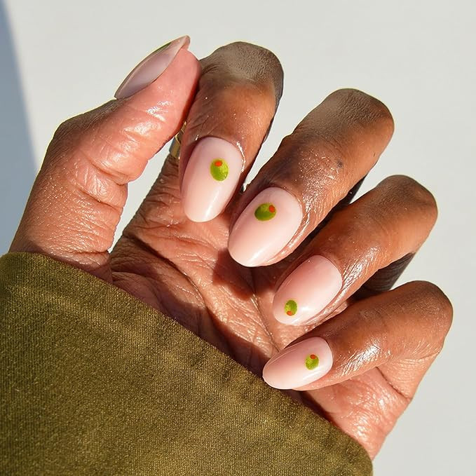 Glamnetic Press On Nails - Tipsy Olive | Short Oval Fake Nails with Olive Graphics on Sheer Base ... | Amazon (US)