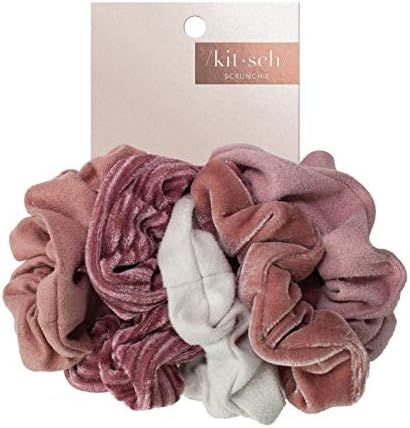 Kitsch Velvet Scrunchies for Hair, Hair Scrunchies for Women, Scrunchy Hair Bands, 5 Pack (Blush/Mau | Amazon (US)