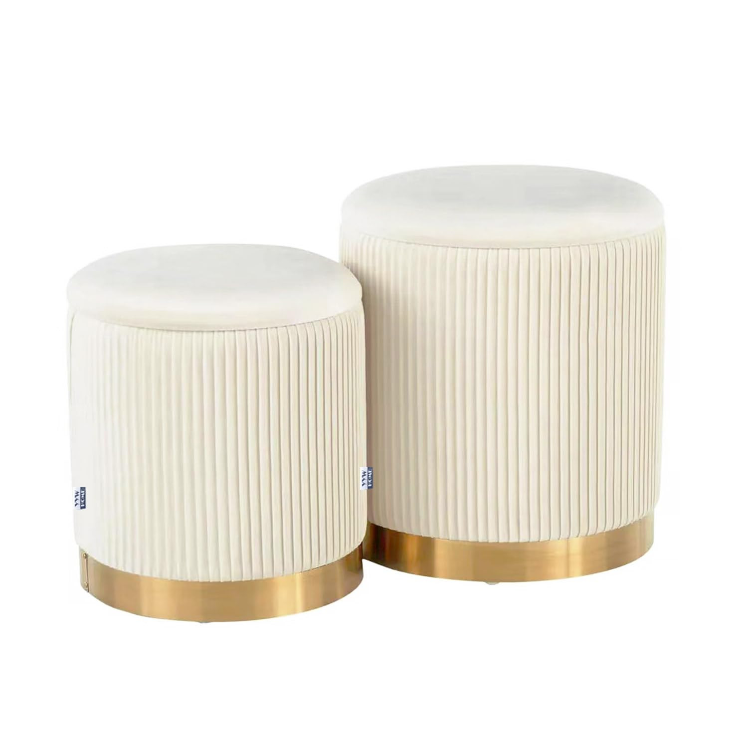 Round Ottoman with Storage Set of 2 Vanity Stool Foot Rest with Removable Lid White Velvet Storag... | Amazon (US)