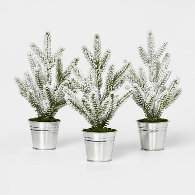 3pk Flocked Mini Tree in Galvanized Bucket Silver - Wondershop™ | Target