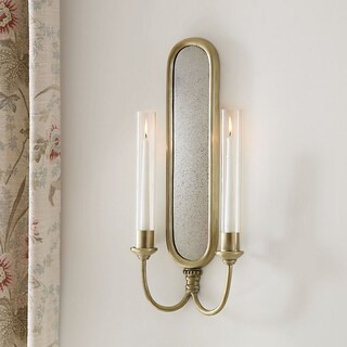 Parlor Mirrored Wall Sconce with Champagne Finish & Glass Hurricanes | Ballard Designs, Inc.