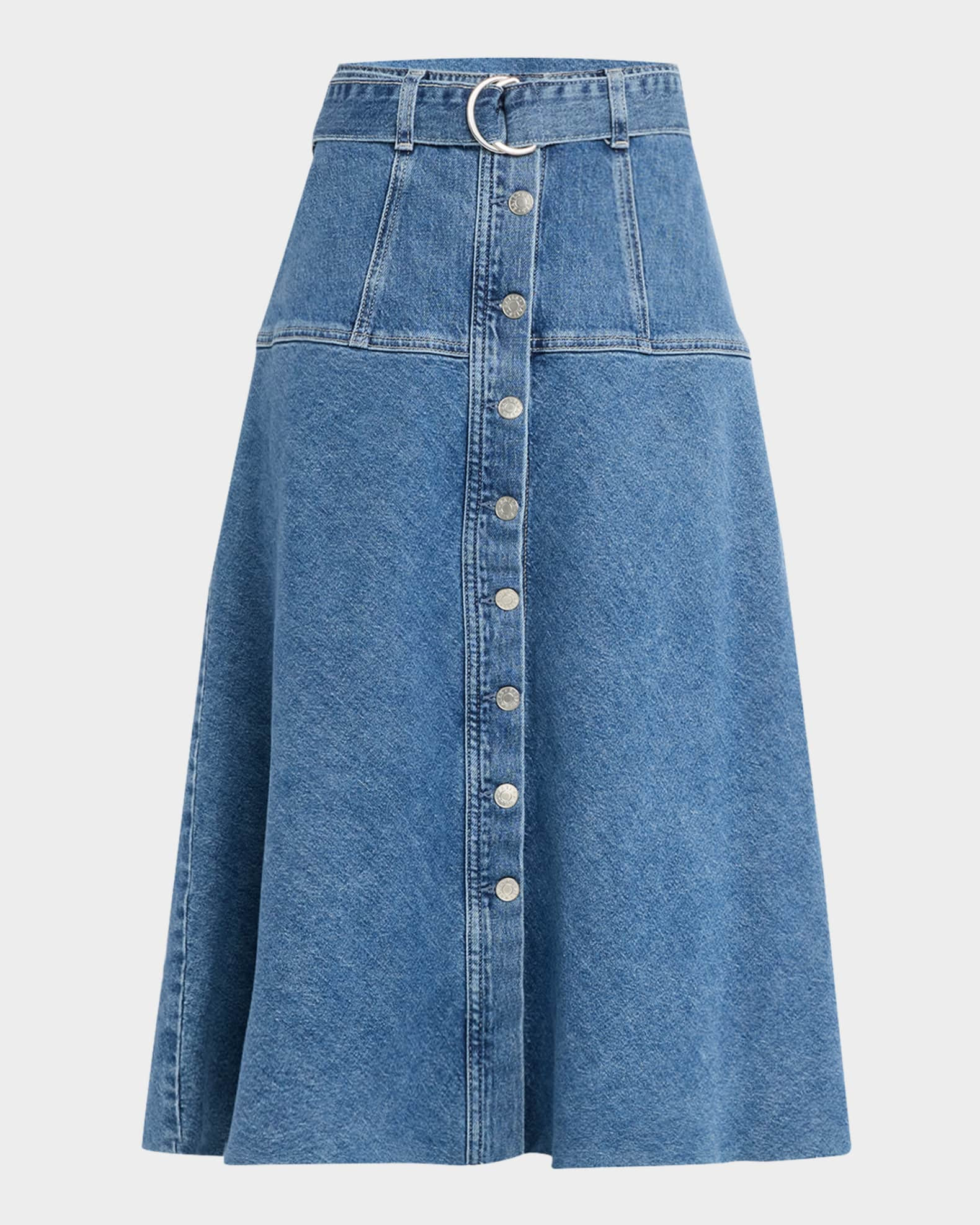 Loma Belted Denim Midi Skirt | Neiman Marcus