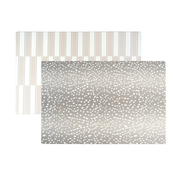 wander & roam Antelope + Stripe Foam Play Mat – Greige | The Tot