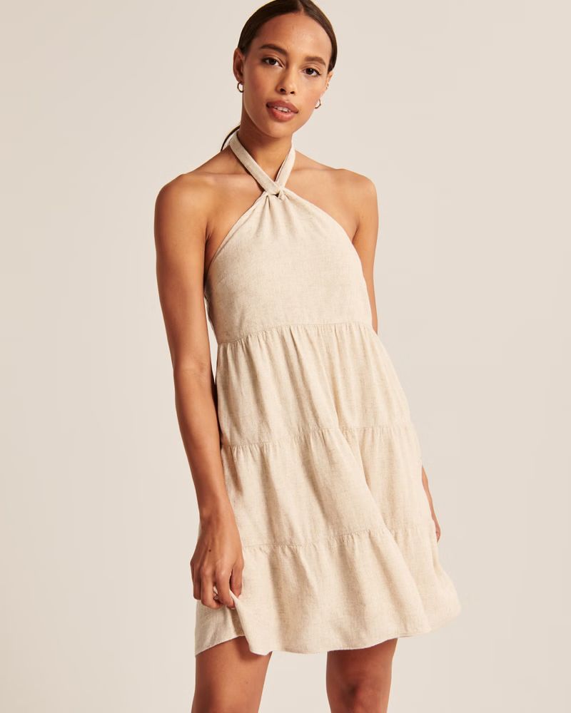 Halter Trapeze Tiered Mini Dress | Abercrombie & Fitch (US)