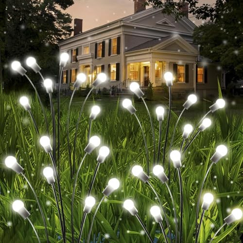 OZS 6 Pack Total 48 LED Solar Firefly Lights Fairy Outdoor - Solar Garden Lights Outdoor, Sway by Wind, Waterproof for Garden Patio Pathway Fairy Decor (Cool White) | Amazon (US)