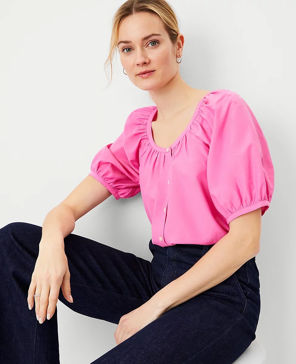 Blouson Sleeve Button Top | Ann Taylor (US)