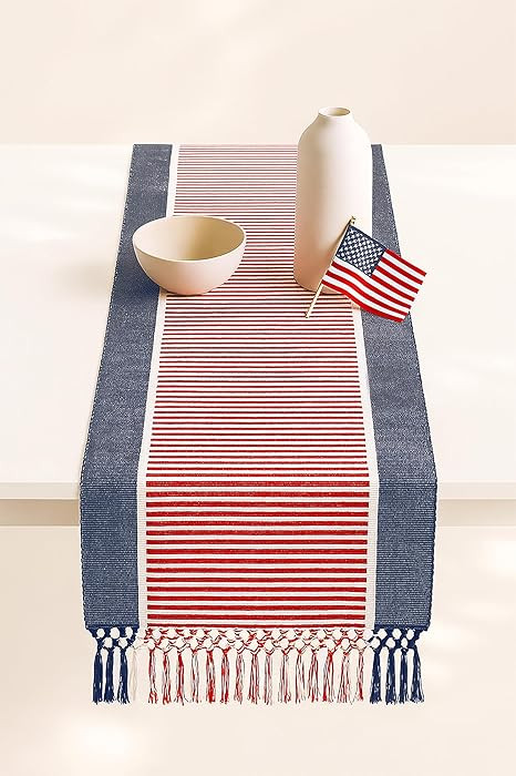 Amazon.com: PurpleEssences 4th of July Table Runner - Wide with Dobby Stripe, Heavy Ribbed Weave ... | Amazon (US)