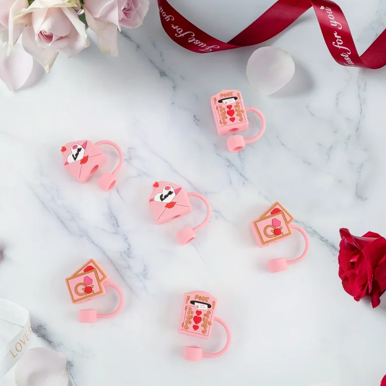 Cook with Color 6 Piece Silicone Valentine’s Day Straw Topper Set, Reusable Straw Covers for St... | Walmart (US)