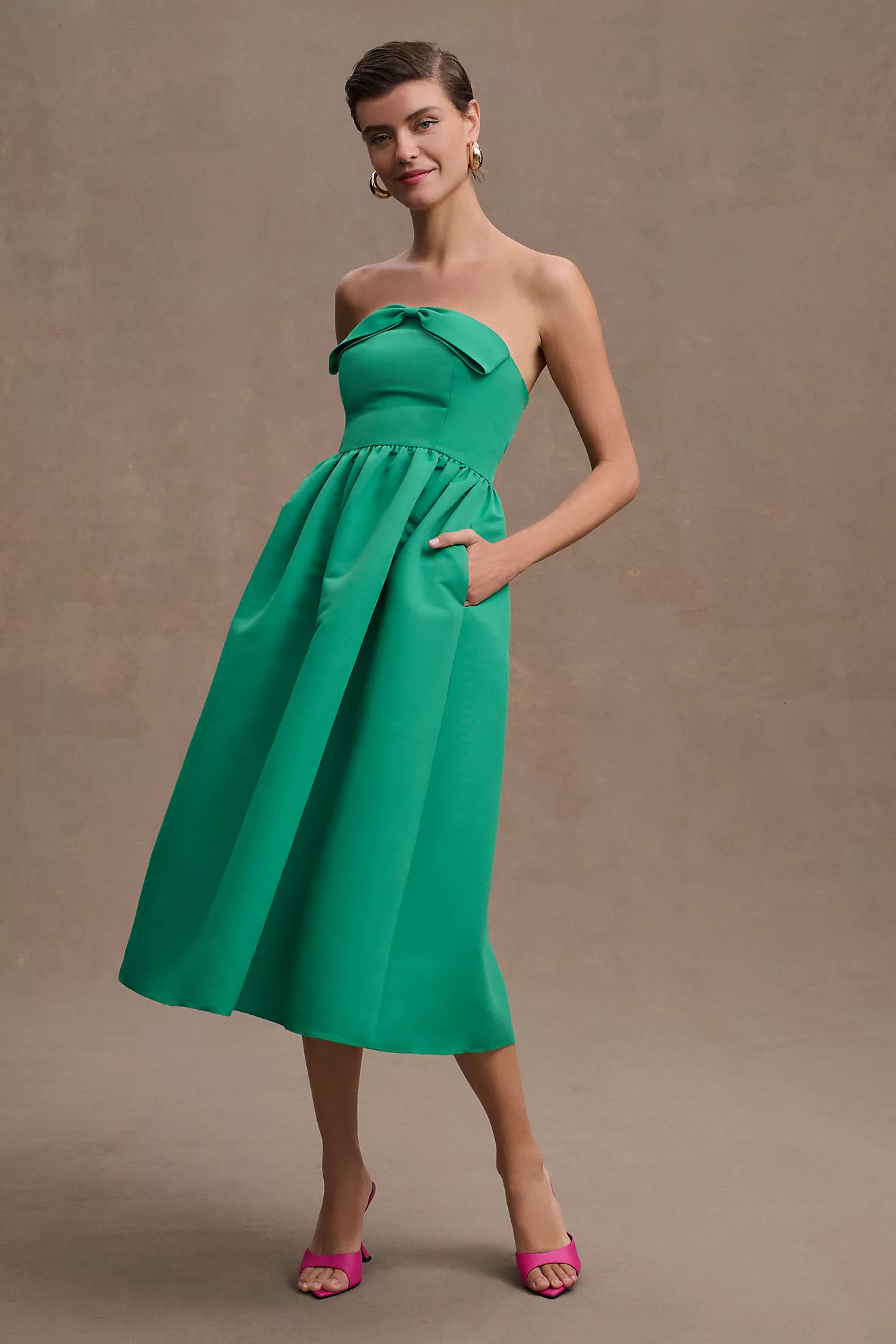 Sachin & Babi Blaine Strapless Bow Taffeta Midi Dress | Anthropologie (US)