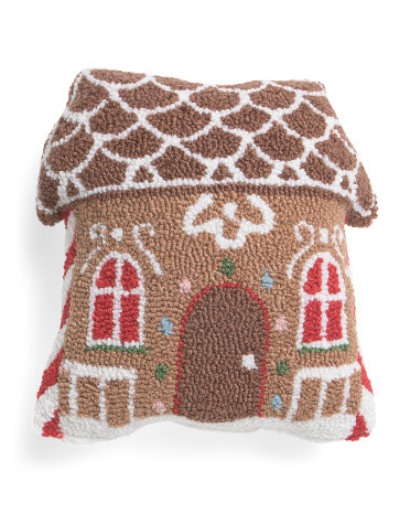 14x14 Gingerbread Home Hooked Pillow | TJ Maxx