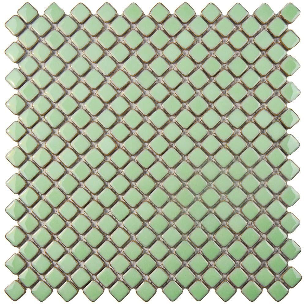Merola Tile Hudson Diamond Light Green 12 in. x 12 in. Porcelain Mosaic Tile (10.85 sq. ft. / Cas... | The Home Depot