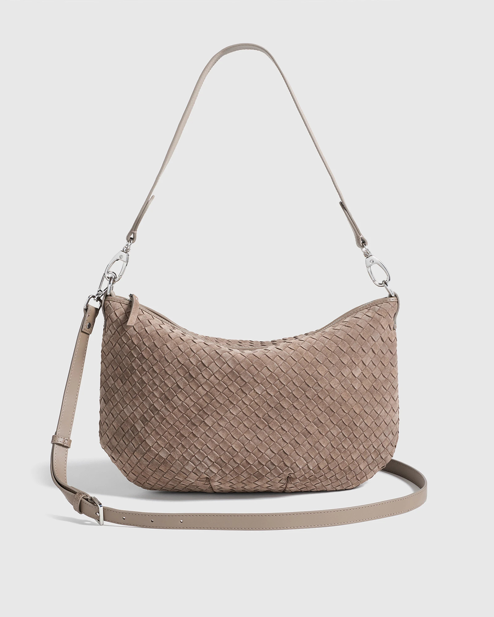 Quince | Women's Sloane Suede Handwoven Shoulder Bag in Sand, Suede Leather | Quince