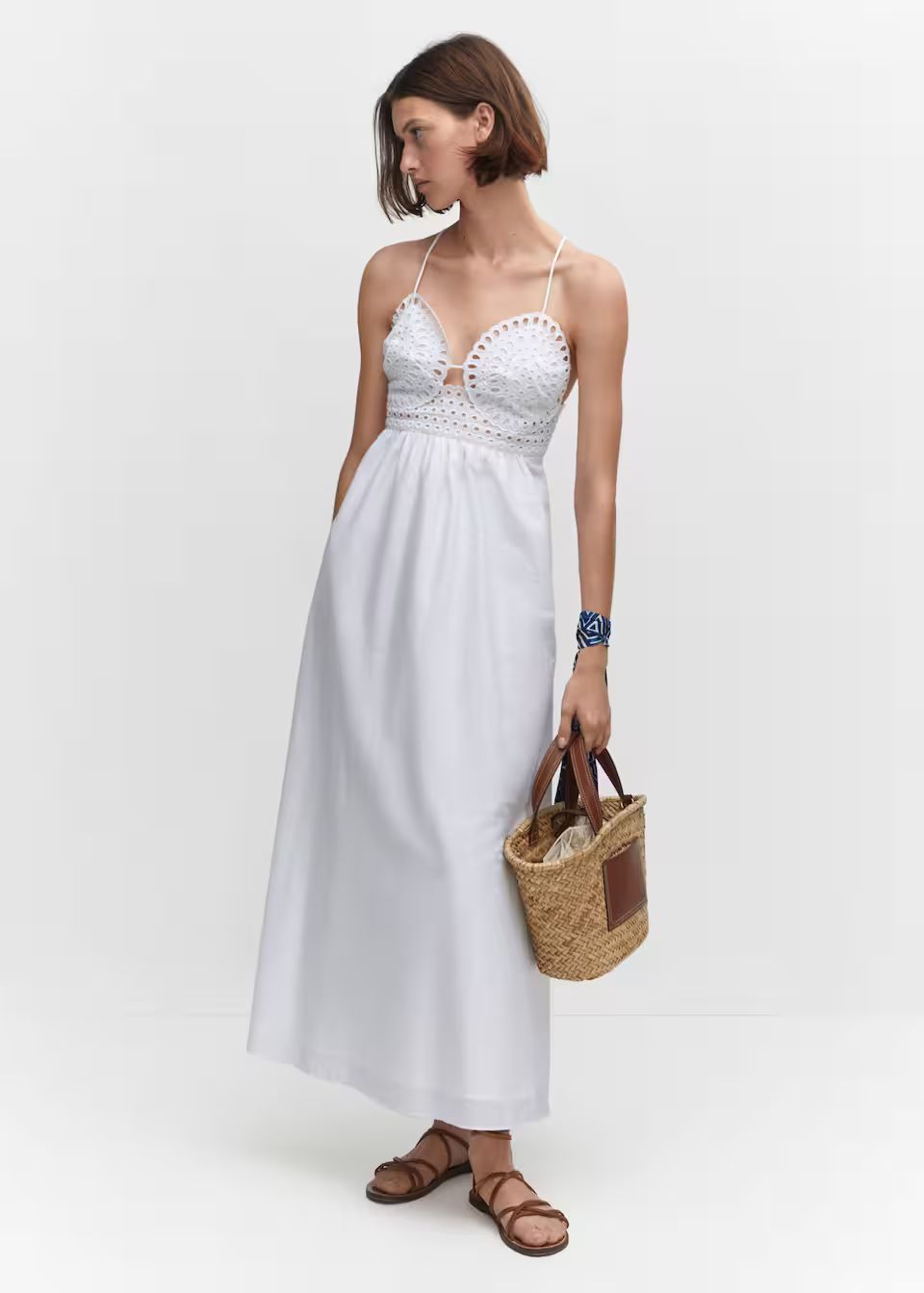 Embroidered v-neckline dress -  Women | Mango USA | MANGO (US)