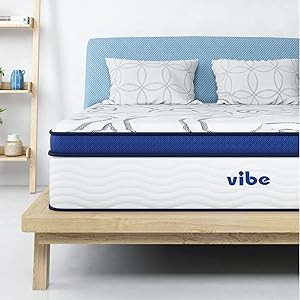 Vibe Quilted Hybrid Mattress, 12-Inch Innerspring and Pillow Top Gel Memory Foam Mattress, Fiberg... | Amazon (US)