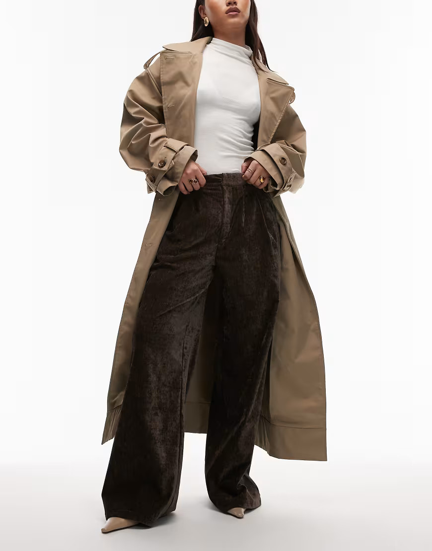 ASOS DESIGN textured velvet tailored wide leg pants in chocolate-Brown | ASOS (Global)