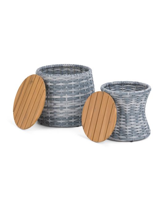 Set Of 2 Nesting Woven Outdoor Tables | TJ Maxx
