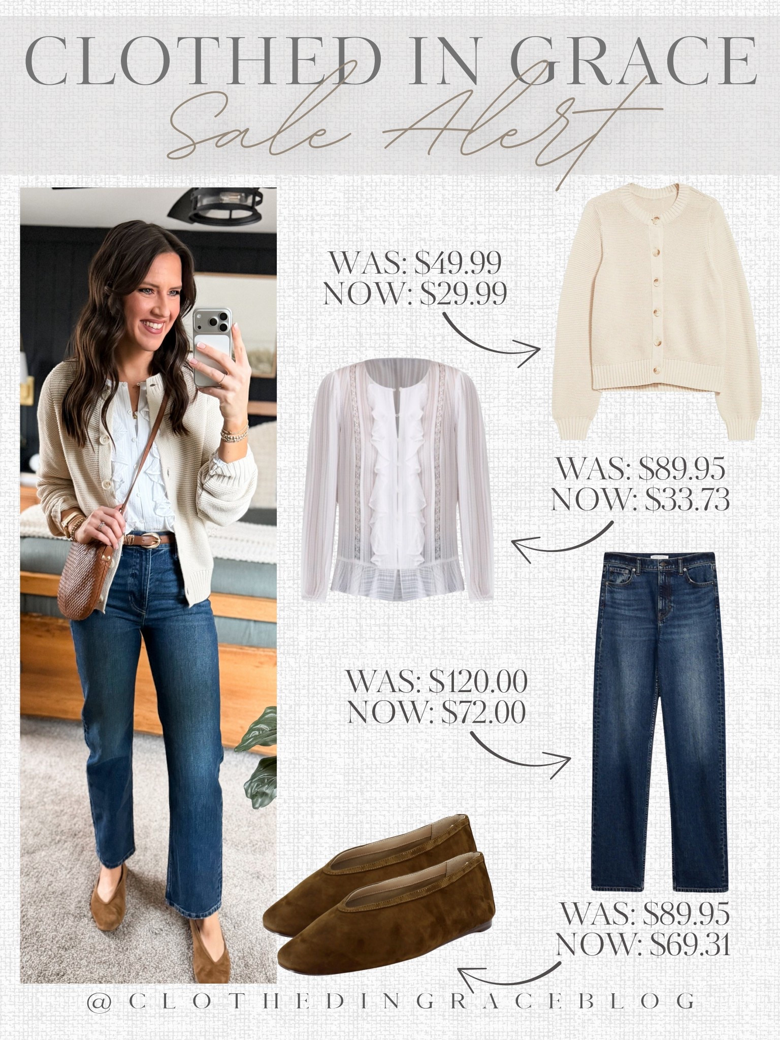 Spring Capsule outfit on sale! 

Cardigan - small tall
Blouse - small
Jeans - size 26 regular 