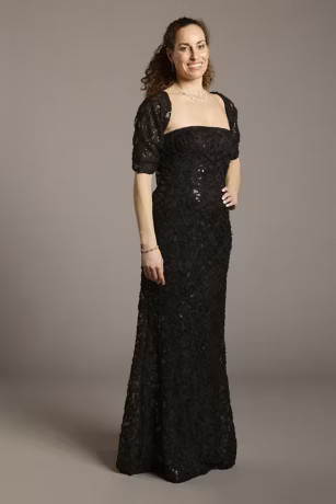 Floral Fit and Flare Dress with Removable Shrug | David's Bridal | David's Bridal