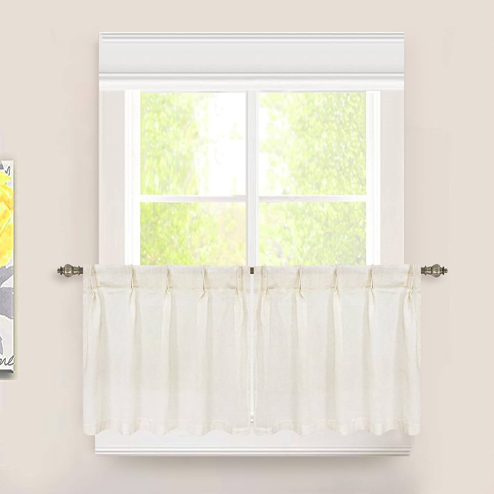 DriftAway Pinch Pleat Valance Kitchen Curtains Linen Textured Short Curtains for Small Window Bat... | Amazon (US)