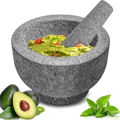 Luvan Mortar and Pestle Set,2 Cups Unpolished Granite Natural Stone Grinder Bowl for Molcajete Guacamole Bowl Crushing/Mexicano Guacamole,Spices Grinder,Herb Crusher,Salsa Pesto-6IN/Gray | Amazon (US)