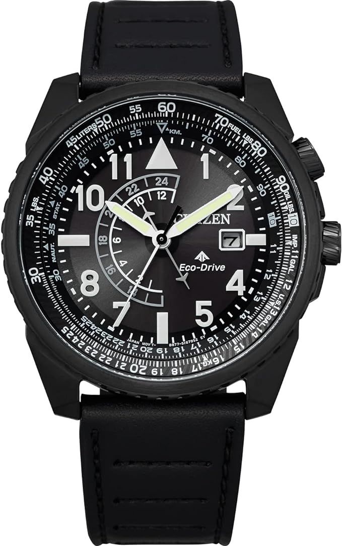 Citizen Men's Promaster Nighthawk Stainless Steel Eco-Drive Aviator Watch with Leather Strap, Black, | Amazon (US)