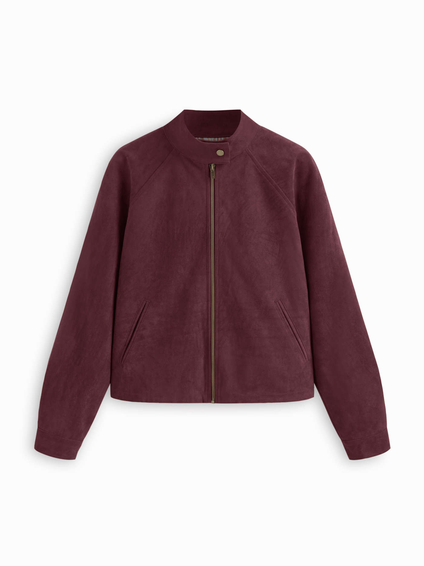 Suede Stand Collar Long Sleeve Zip Through Oversized Jacket | Cider