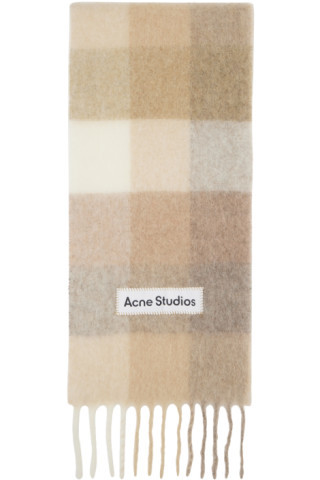 Acne Studios - White & Beige Checked Scarf | SSENSE