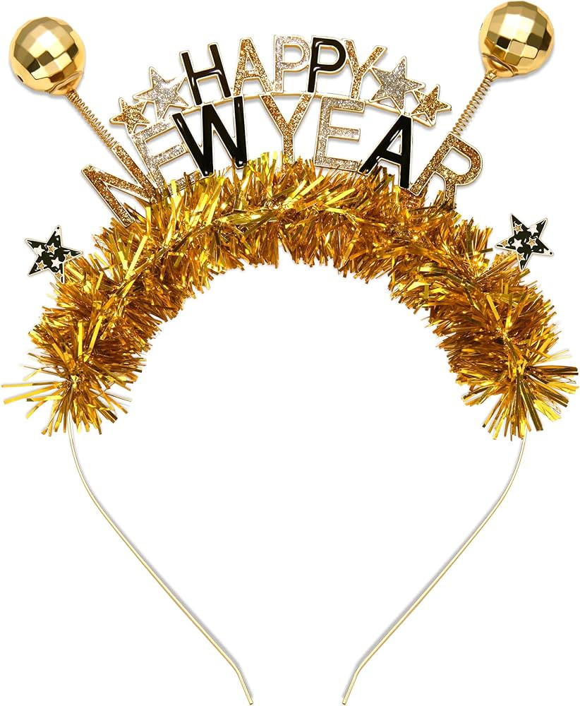 FAERLIIRY Happy New Year Headband 2024 Disco Ball Glitter Headpiece Holiday Hair Accessories New ... | Amazon (US)