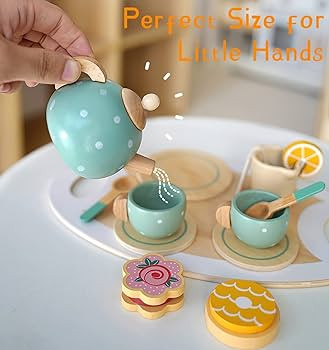 Wooden Tea Party Set for Little Girls Toys, Pretend Play Kids Tea Set for Toddlers Wood Toys, Woo... | Amazon (US)
