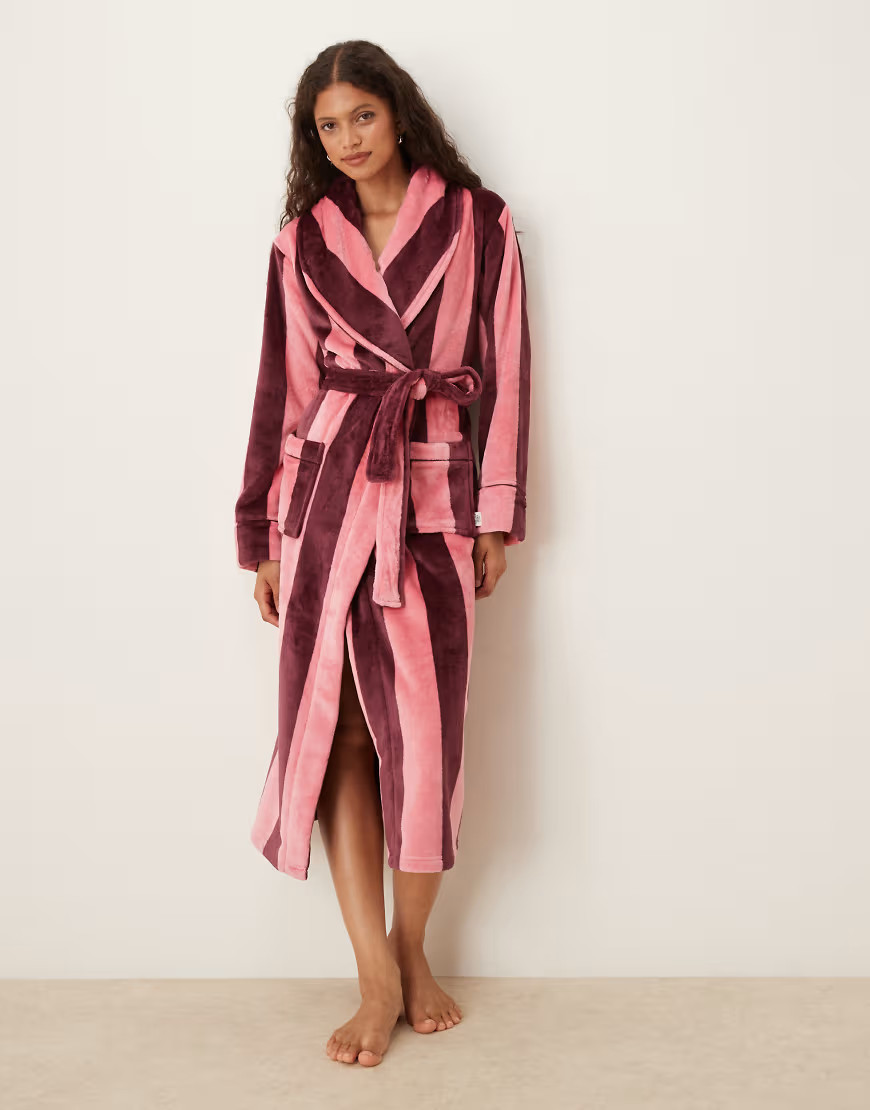 Chelsea Peers Fleece robe in multi stripe print-Pink | ASOS (Global)