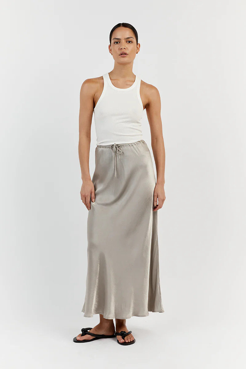 BOBBY PEWTER SATIN BIAS CUT SKIRT | DISSH