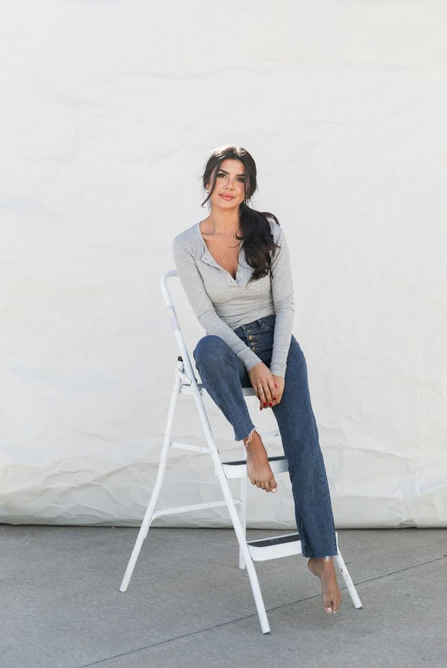 All The Better Grey Ribbed Knit Henley Long Sleeve Tee | Pink Lily