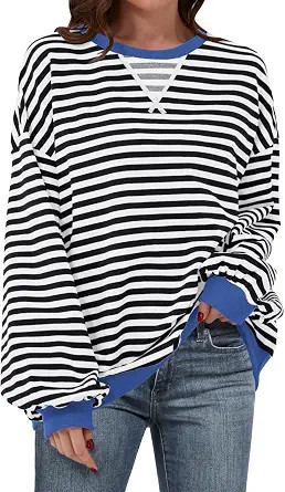ANRABESS Women’s Striped Oversized Sweatshirts Crew Neck Long Sleeve Shirts Soft Color Block Pu... | Amazon (US)