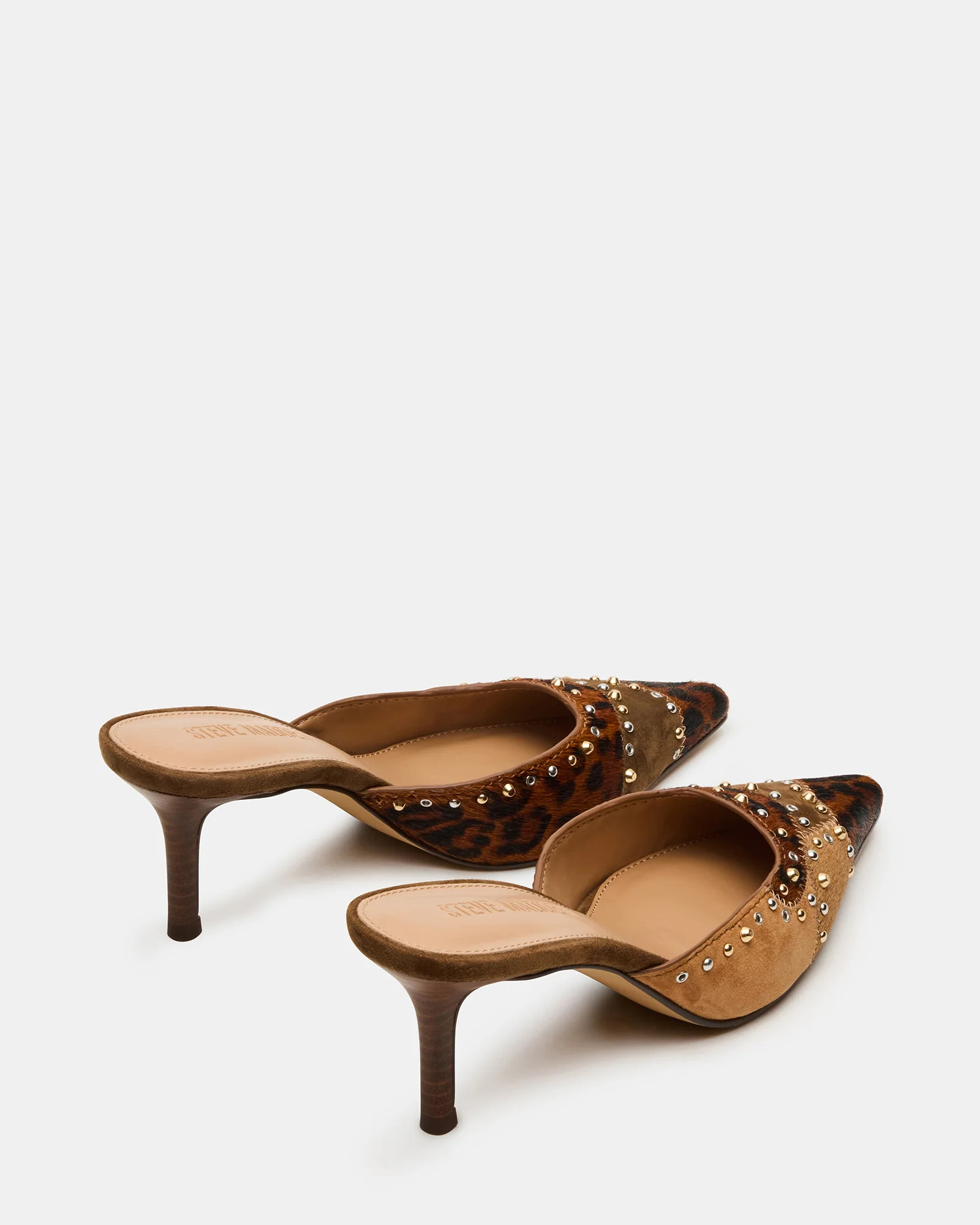 ALEXI Leopard Multi Studs Pointed-Toe Mule Women's Heel | Steve Madden (US)