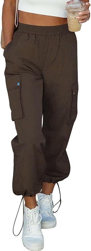 EVALESS Cargo Pants Women Baggy Casual Elastic High Waisted Parachute Pants Loose Joggers Lounge ... | Amazon (US)