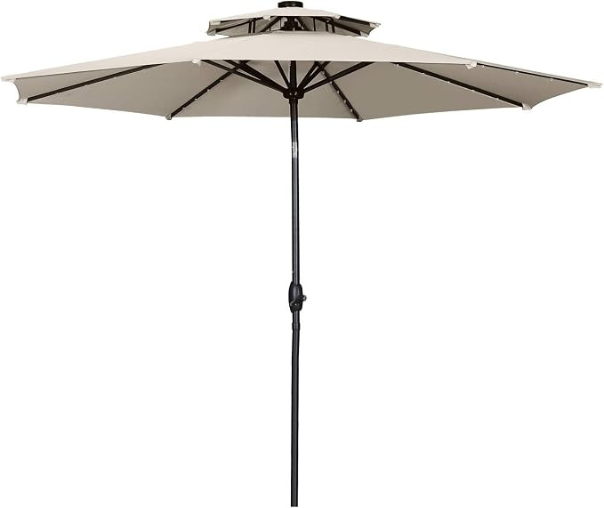 10 ft 2 Layers Patio Umbrella with 40 LED Solar Lights Windproof Outdoor Market Table Umbrella wi... | Amazon (US)