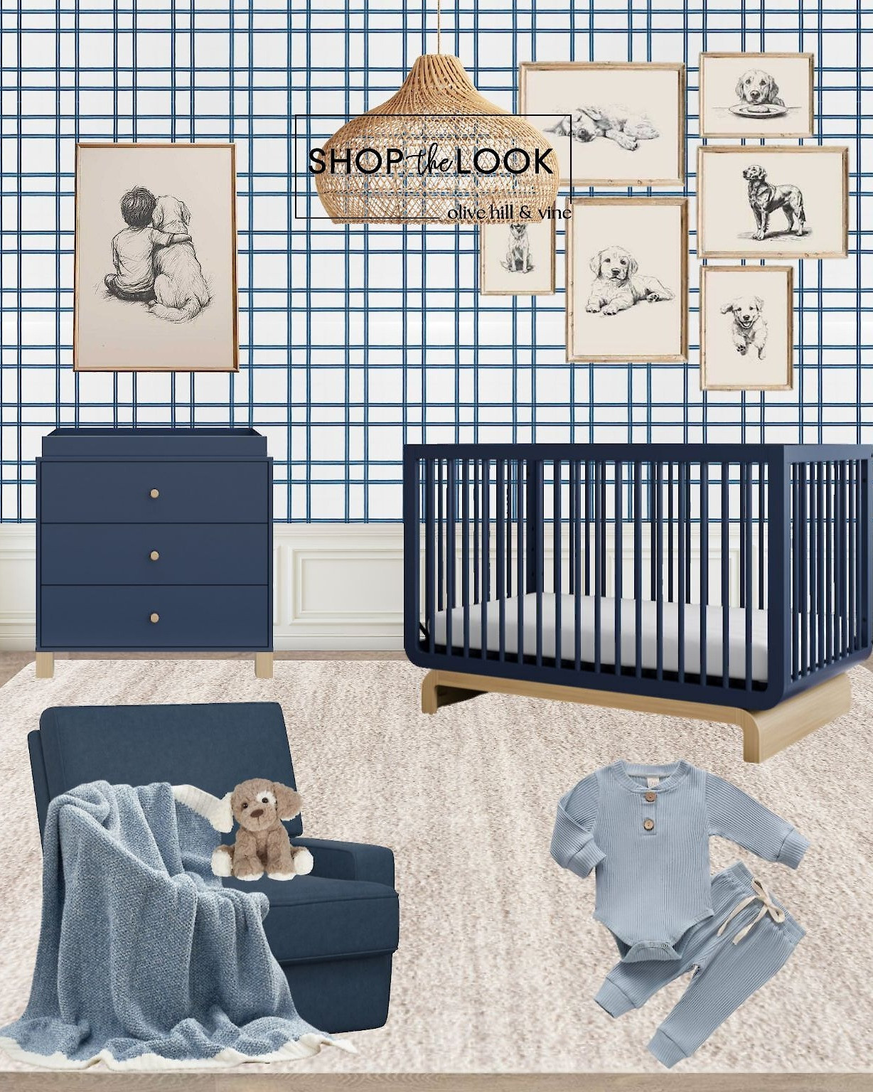 Man’s best friend starts from day one in this adorable blue puppy-themed nursery. With a navy velvet glider, craftsman crib, and retriever art, it’s a sweet space for cuddles, changes, and puppy dreams. Tail wags and late-night snuggles await. 🐶💙 

 

#LTKHome #LTKBaby #LTKBump