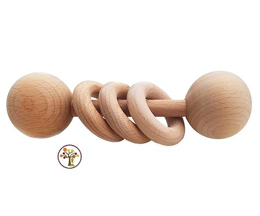 Baby Wooden Toy Natural Untreated Wooden Teether Toy w/Beeswax. Marcus Montessori Small Wooden Ba... | Amazon (US)