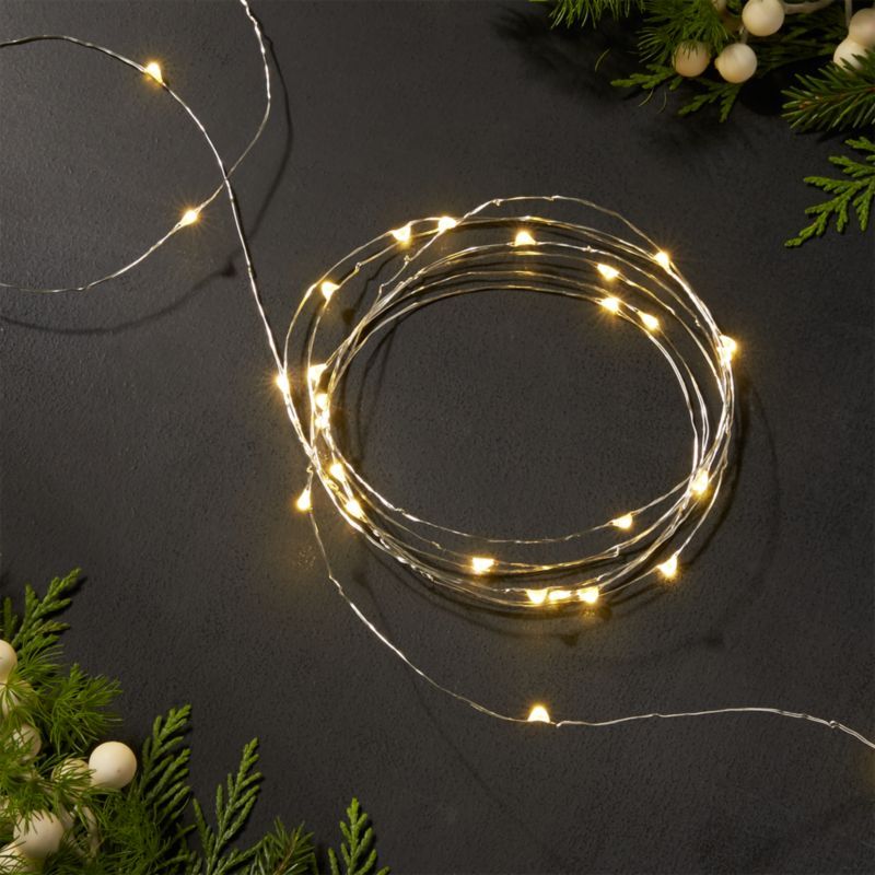 Twinkle Silver 10' Outdoor Patio String Lights + Reviews | Crate & Barrel | Crate & Barrel