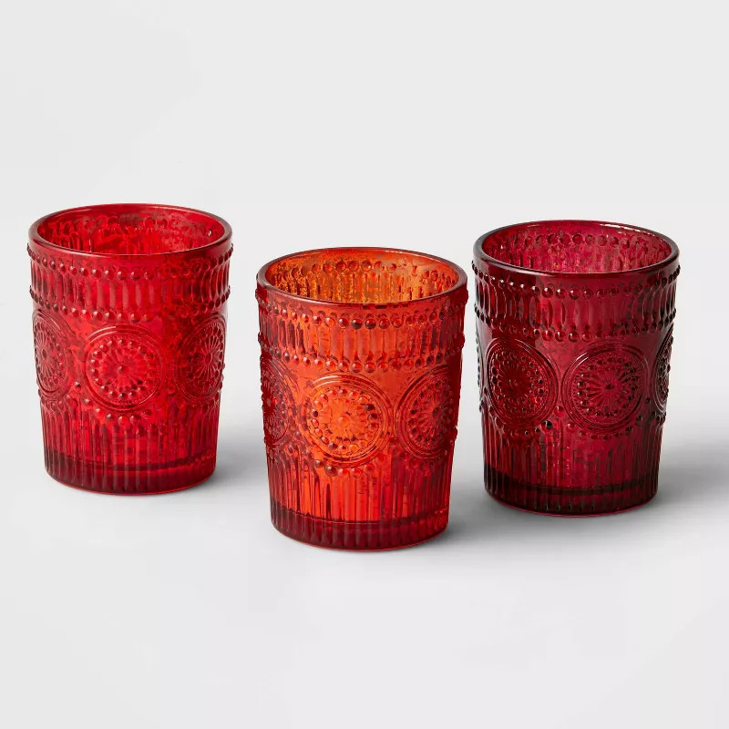 3pc Votive Glass Candle Holder Set Red - Wondershop™ | Target