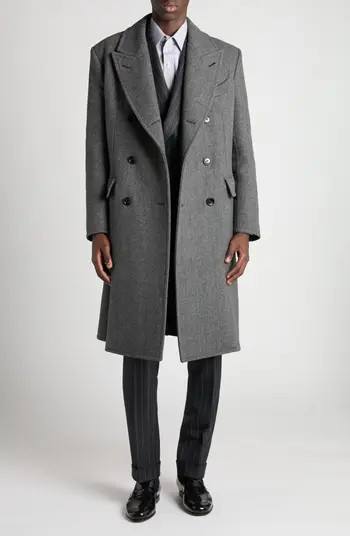 TOM FORD Double Breasted Grey Wool Herringbone Overcoat | Nordstrom | Nordstrom
