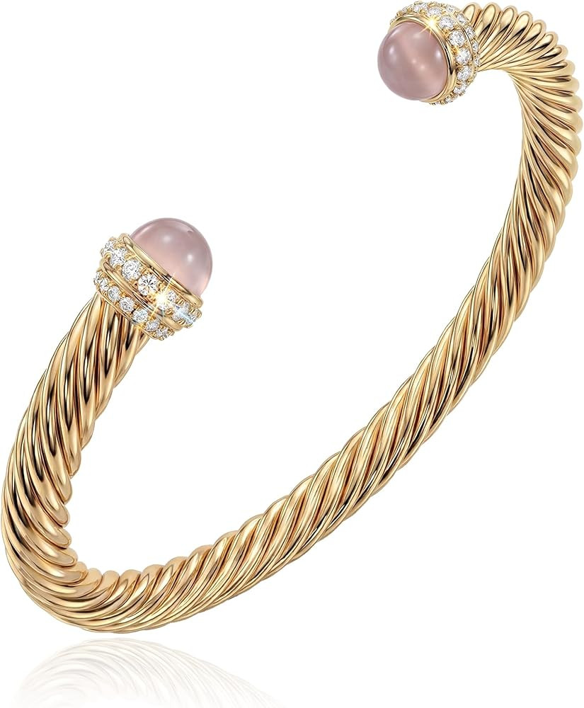 Fettero Gold Cuff Bangle Bracelets for Women - 14K Plated Adjustable Open Cuff Gold Bangles Charm... | Amazon (US)