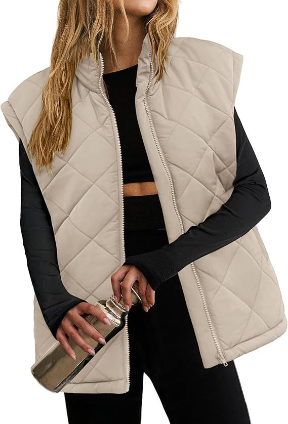 Zeagoo Womens Oversized Puffer Vest Zip Up Stand Collar Lightweight Sleeveless Warm Outerwear Pad... | Amazon (US)