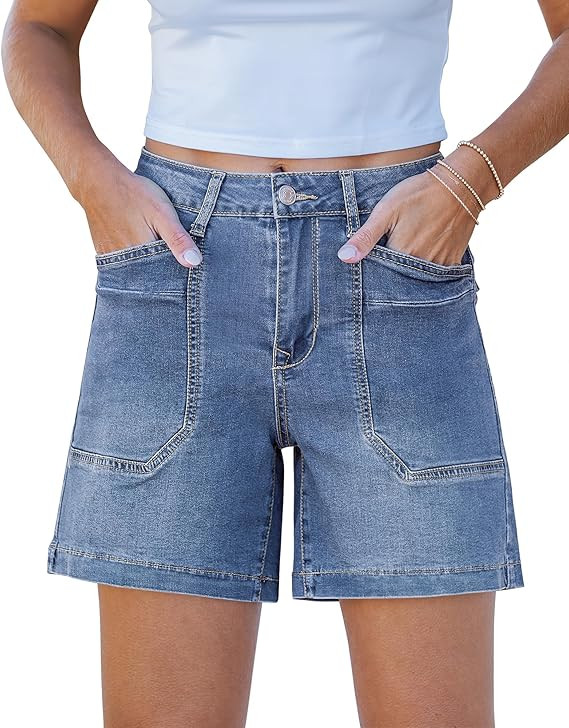 luvamia Jean Shorts for Women Trendy Mid Rise Casual Summer Jorts Distressed Cut Off Stretchy Den... | Amazon (US)