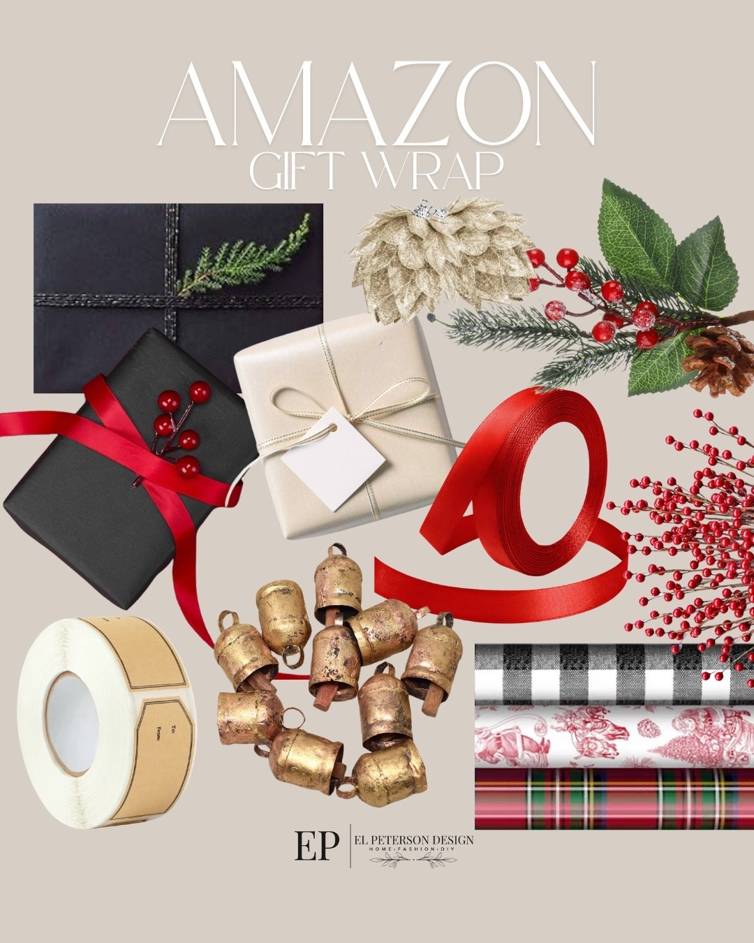 Amazon
Christmas wrapping
Ribbons bells
To and from sticker
Wrapping paper
Berry spruce

#LTKHoliday #LTKFindsUnder50 #LTKHome