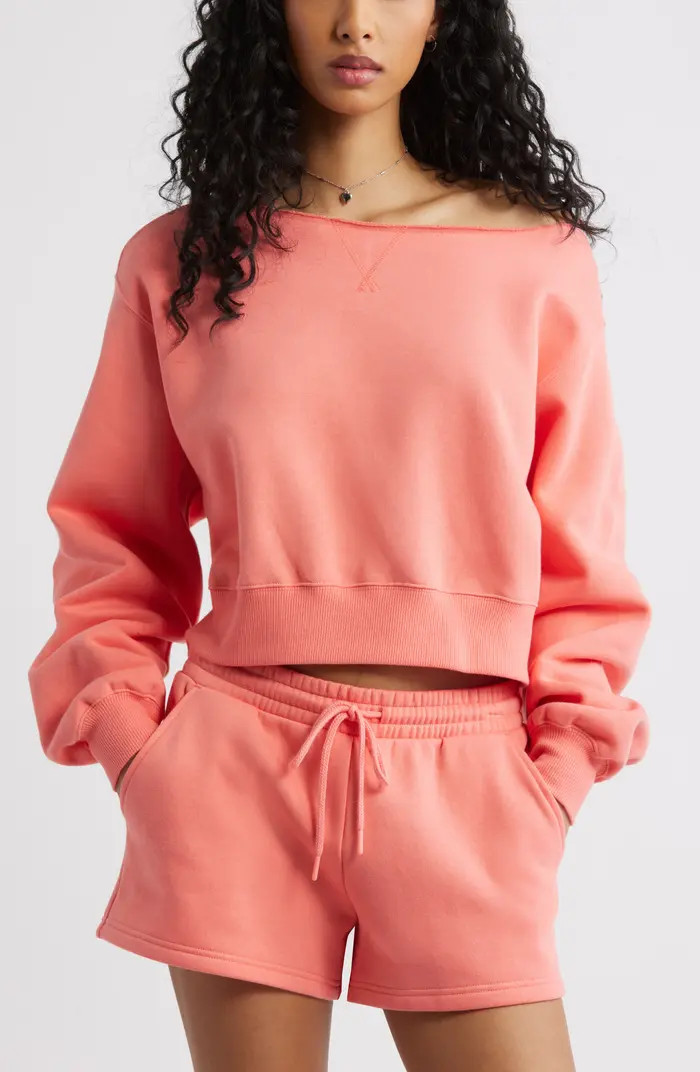 BP. Fleece Detail Off the Shoulder Sweatshirt | Nordstrom | Nordstrom