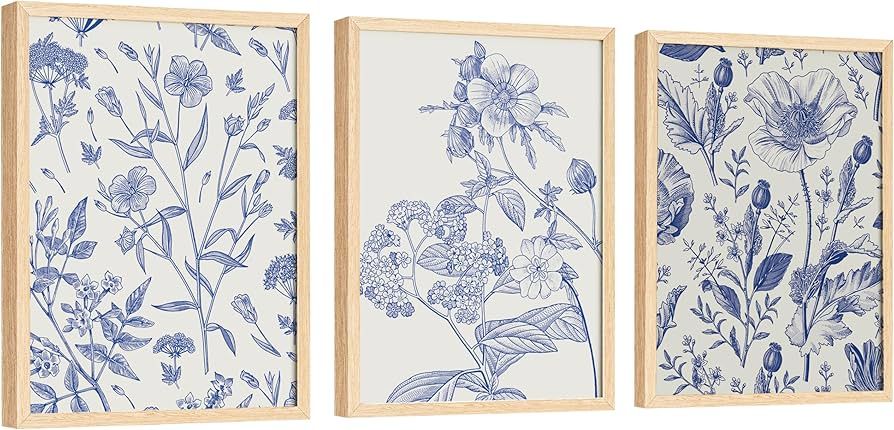 Blue and White Chinoiserie Decor - 12x16 Blue Chinoiserie Wall Art Flower Prints, Blue and White ... | Amazon (US)