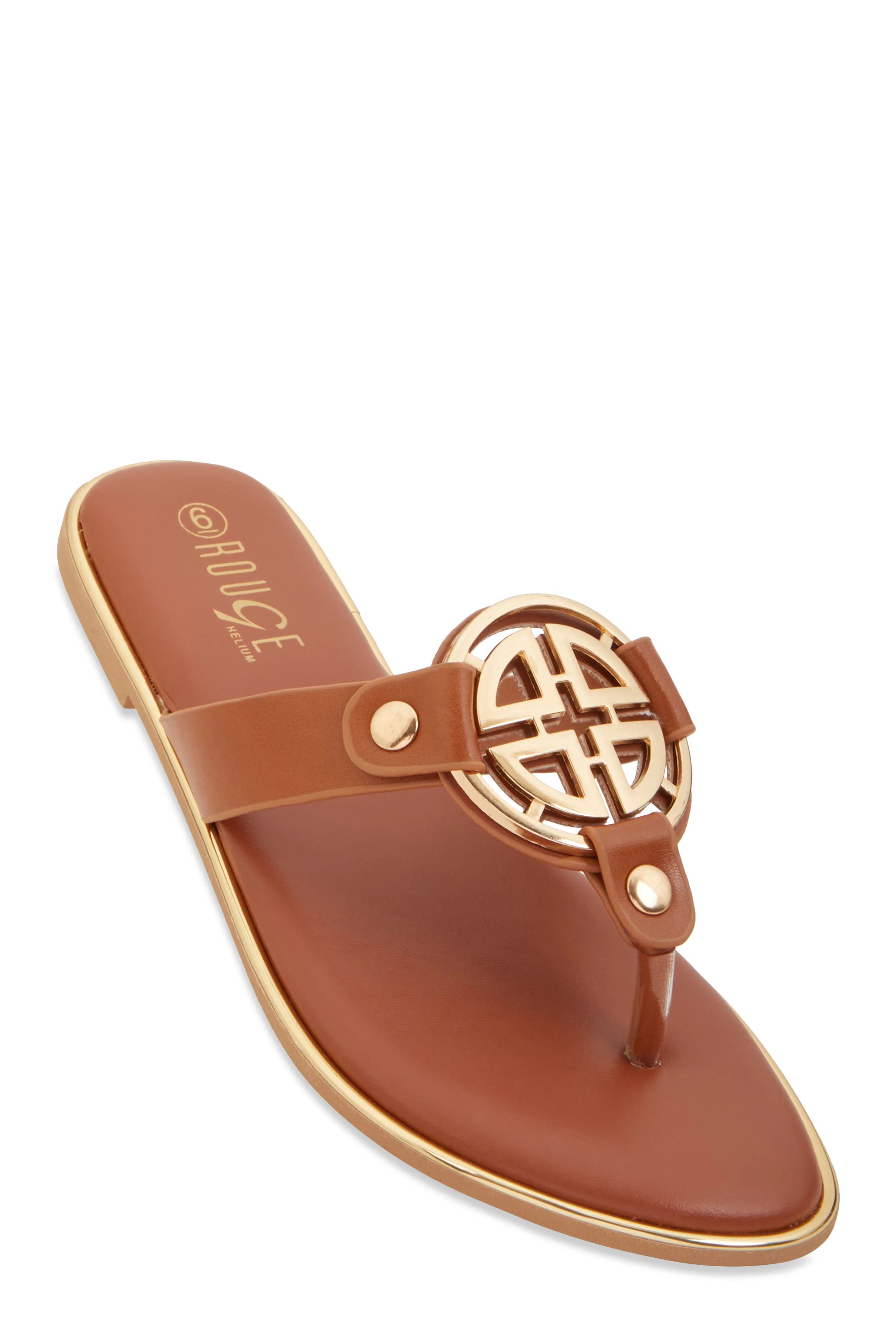 Metallic Geometric Pendant Thong Slide Sandals | Rainbow Shops