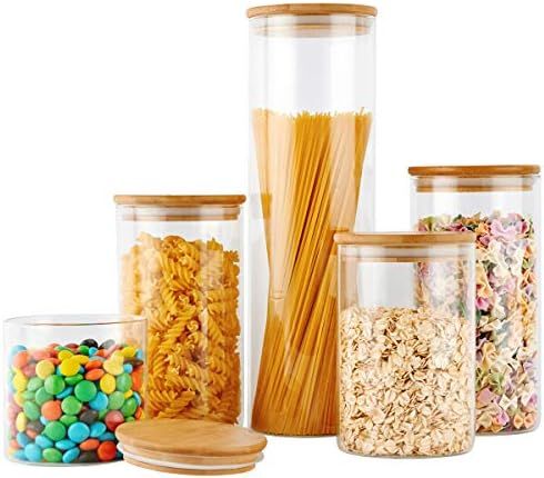 Amazon.com: Glass Food Storage Jars Containers, Glass Storage Jar with Airtight Bamboo Lids Set o... | Amazon (US)